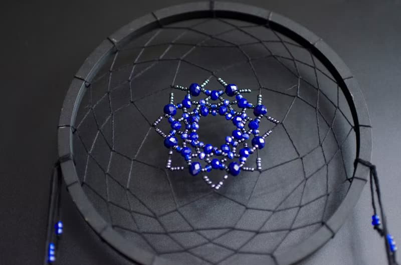 Handmade Black Dreamcatcher with Blue Feathers – Boho Gothic Wall Decor