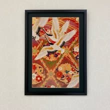 色打掛からつくるアートパネル　vintage 刺繍着物 和モダン 和風インテリア プレゼント 鶴 結婚祝 新築祝 長寿祝 縁起物 額装インテリア　010