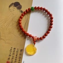聞香記。天然瓦西料南紅 碧玉回紋老型珠 蜜蠟如意鎖手鏈禮物氣質