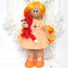 Crochet doll with little fox  Gift set for girl Personalized crochet doll