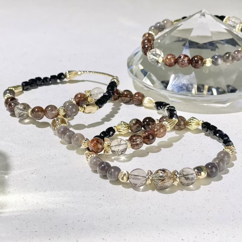 日常 茶晶阿賽斯特萊|黑金骨幹|黑金超|黑尖晶|水晶手鍊A22-3