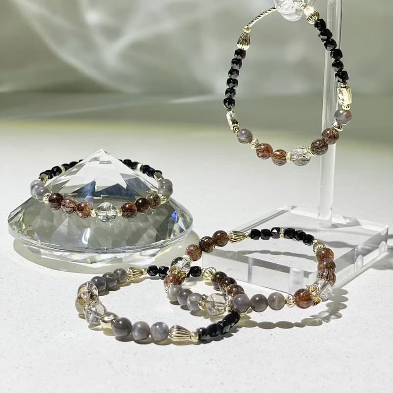 日常 茶晶阿賽斯特萊|黑金骨幹|黑金超|黑尖晶|水晶手鍊A22-3