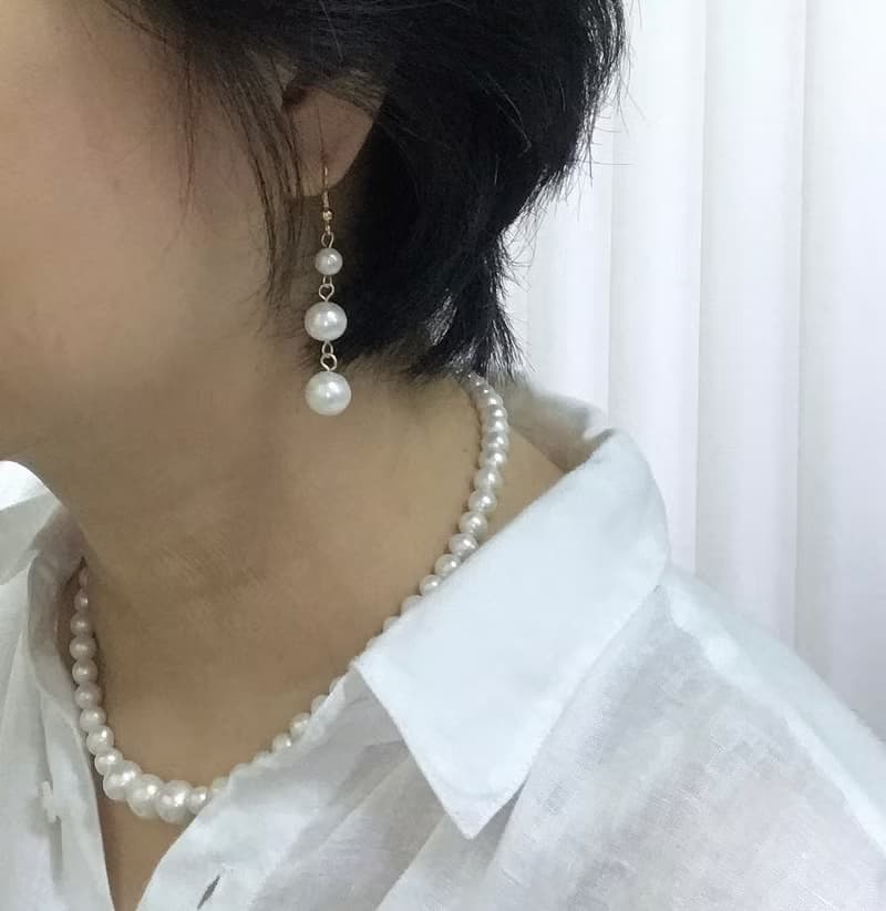 天然珍珠垂墜耳鈎耳環