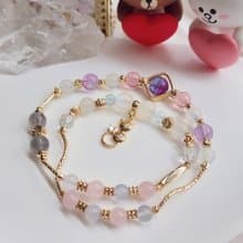 琉璃夢綺。螢石 草莓晶 海藍寶 月光石 拉長石 水晶雙圈手鍊