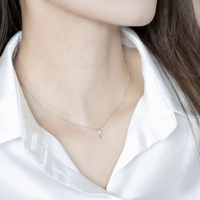 白水晶925純銀愛心鑰匙項鍊