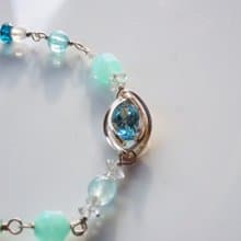 波濤碎浪 | 托帕石、天河石、閃靈鑽、月光石金屬編織純銀手鍊