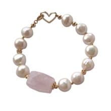 天然粉晶巴洛克珍珠手鍊