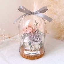 永生花玻璃盅-淡霧杏灰 l 不凋花玻璃盅 日本玫瑰 乾燥花盅