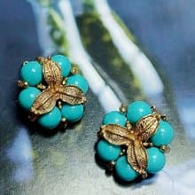 vintage jewelry  古董夾式耳環  金色三葉