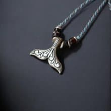 925銀 霧面圖騰 鯨魚尾 蠟線編織項鍊