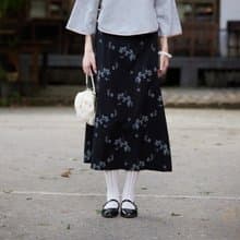 黑色印花 國風水墨花紋半身裙子 新中式中秋春節改良長裙