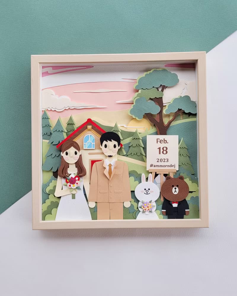 Special custom papercut frame : wedding day theme.