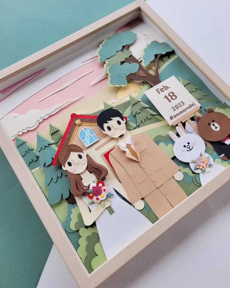 Special custom papercut frame : wedding day theme.