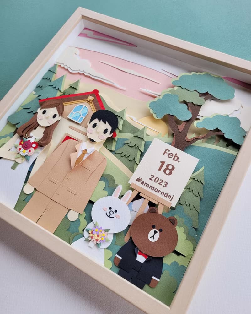 Special custom papercut frame : wedding day theme.