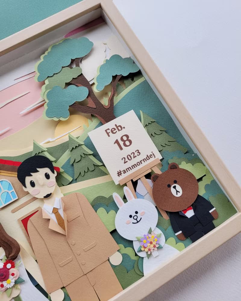 Special custom papercut frame : wedding day theme.