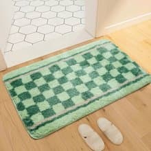 綠色方格植絨浴室地墊簡約棋盤格腳墊居家裝飾禮物 進門地墊