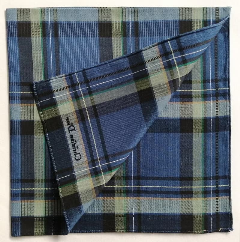 Christian Dior Vintage Handkerchief Pocket Square Plaid 19 x 19 inches