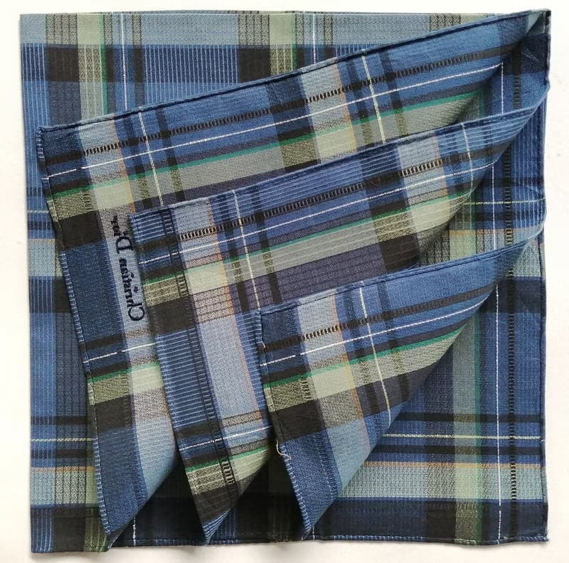 Christian Dior Vintage Handkerchief Pocket Square Plaid 19 x 19 inches
