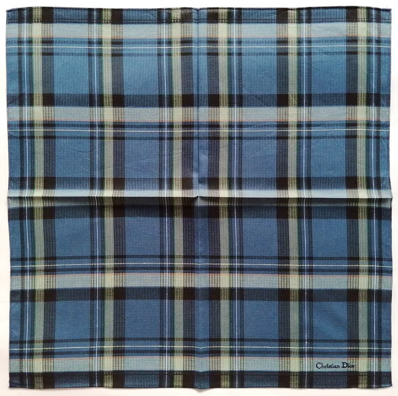 Christian Dior Vintage Handkerchief Pocket Square Plaid 19 x 19 inches