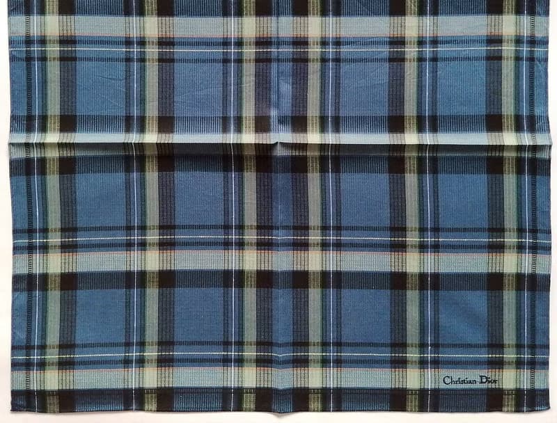 Christian Dior Vintage Handkerchief Pocket Square Plaid 19 x 19 inches