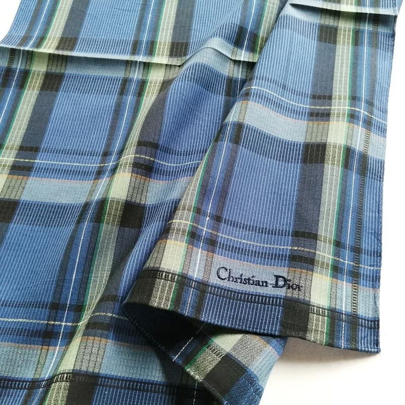 Christian Dior Vintage Handkerchief Pocket Square Plaid 19 x 19 inches