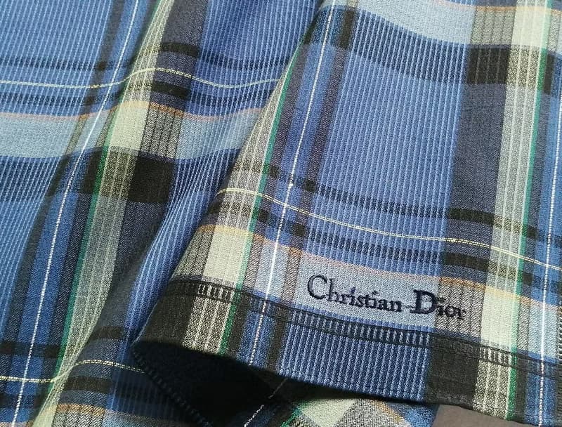 Christian Dior Vintage Handkerchief Pocket Square Plaid 19 x 19 inches