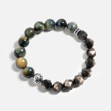 黃藍虎眼石銀曜石925銀手鏈鍊