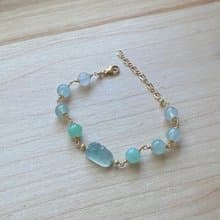 拈翠-緬甸天然A貨翡翠-高冰放光飄綠花小山設計手鍊14Kgf