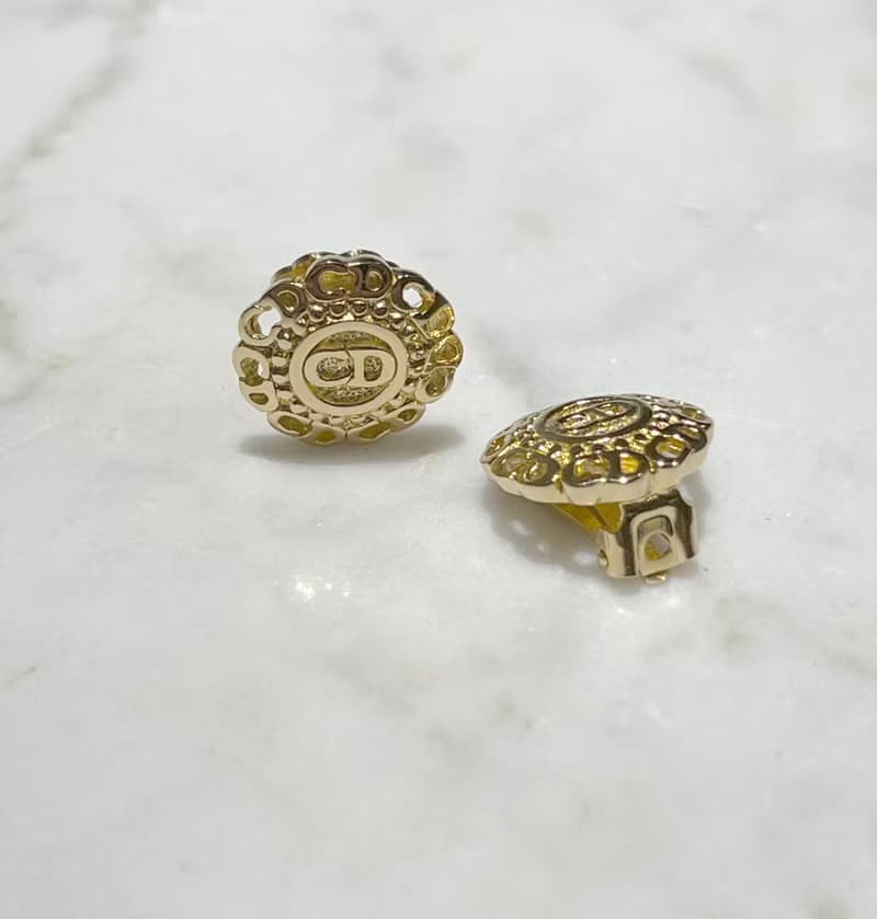 Dior極美品中古vintage稀有CD環形金色耳夾 情人節禮物絨面首飾盒