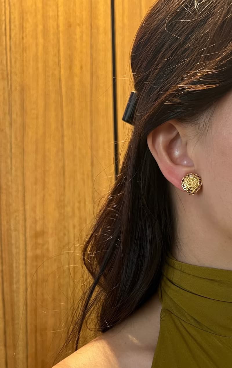 Dior極美品中古vintage稀有CD環形金色耳夾 情人節禮物絨面首飾盒