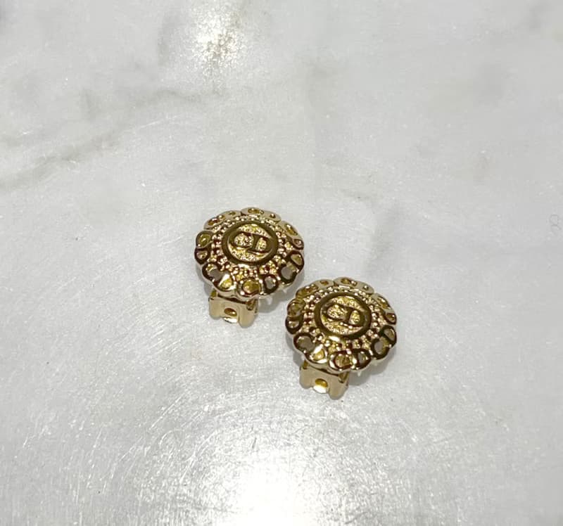 Dior極美品中古vintage稀有CD環形金色耳夾 情人節禮物絨面首飾盒