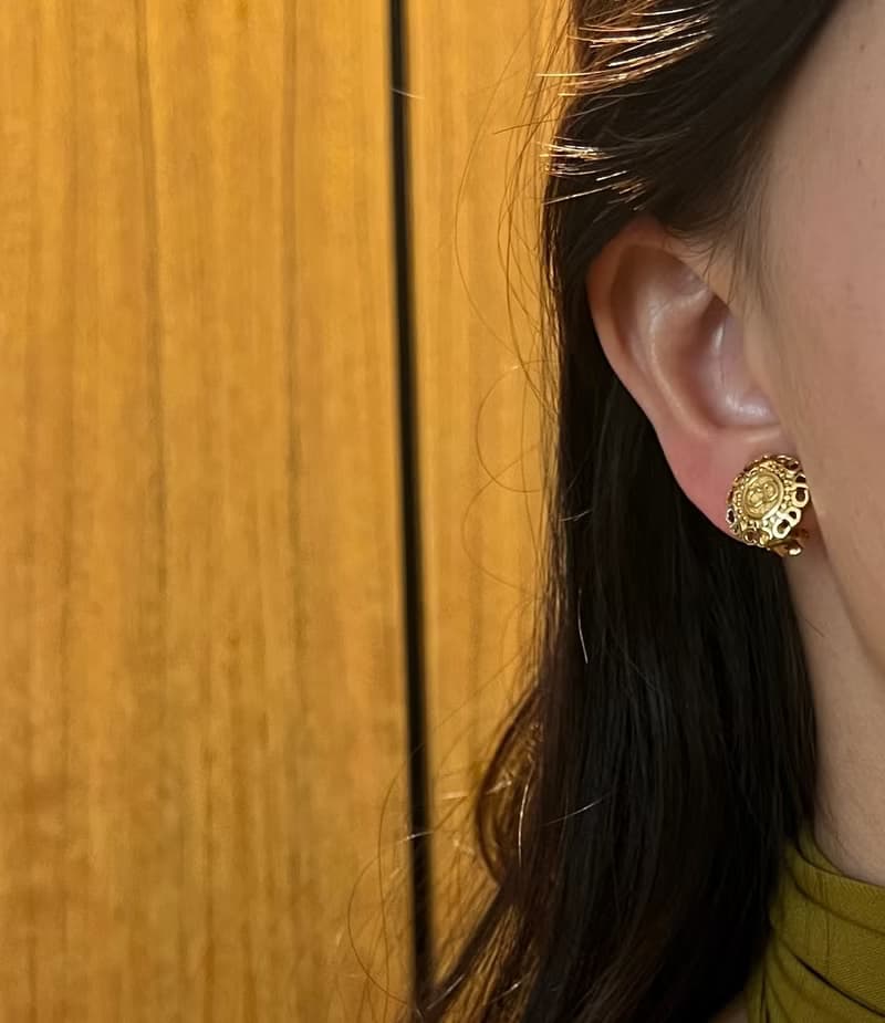 Dior極美品中古vintage稀有CD環形金色耳夾 情人節禮物絨面首飾盒