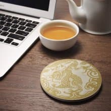 【玩美文創】台灣剪紙系列_吸水陶瓷_繡金龍如意杯墊