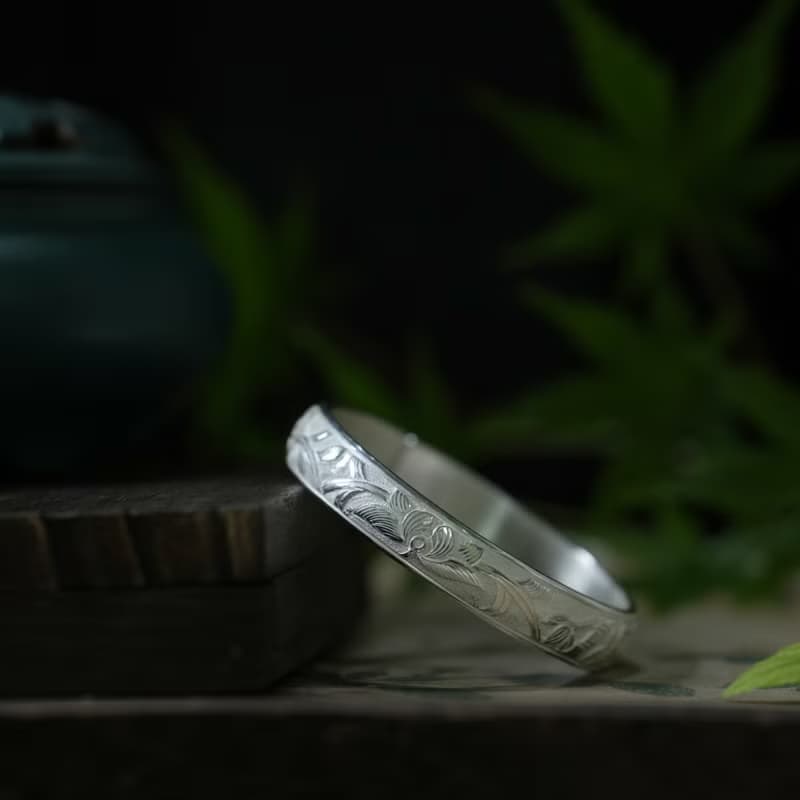 手工陽刻四君子純銀手環