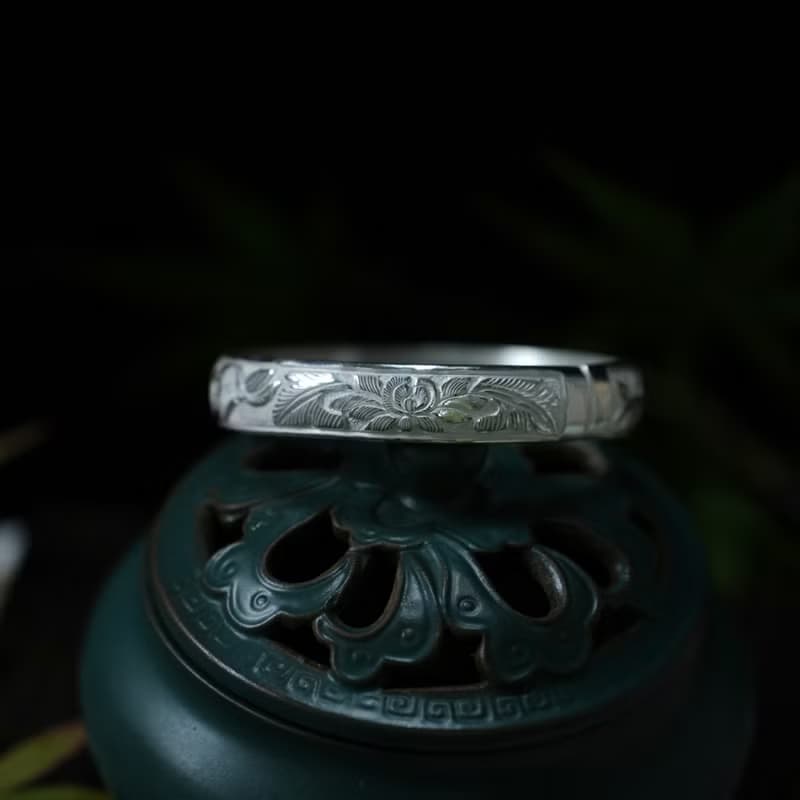 手工陽刻四君子純銀手環