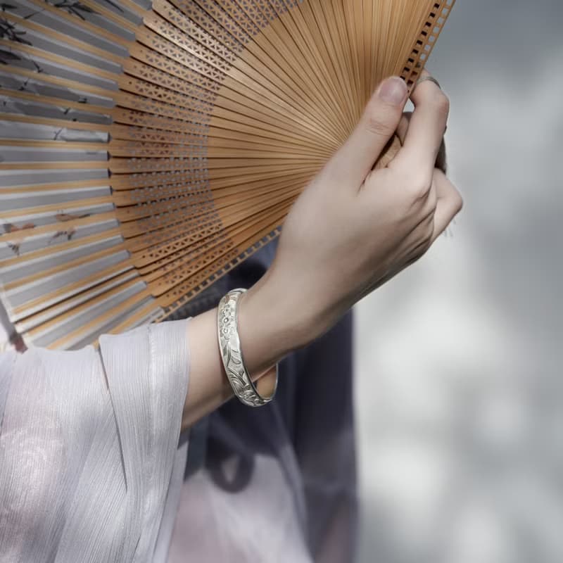 手工陽刻四君子純銀手環