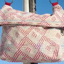 紗麗布斜背包 古布皮革刺繡包 手工刺繡側背包 手繡單肩包-紅色