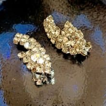 vintage jewelry 經典奢華萊茵鑽 夾式耳環