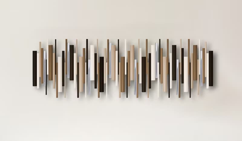 北歐極簡壁掛藝術 手工抽象雕塑 米色白色棕色 搭配銅或鉻金屬點