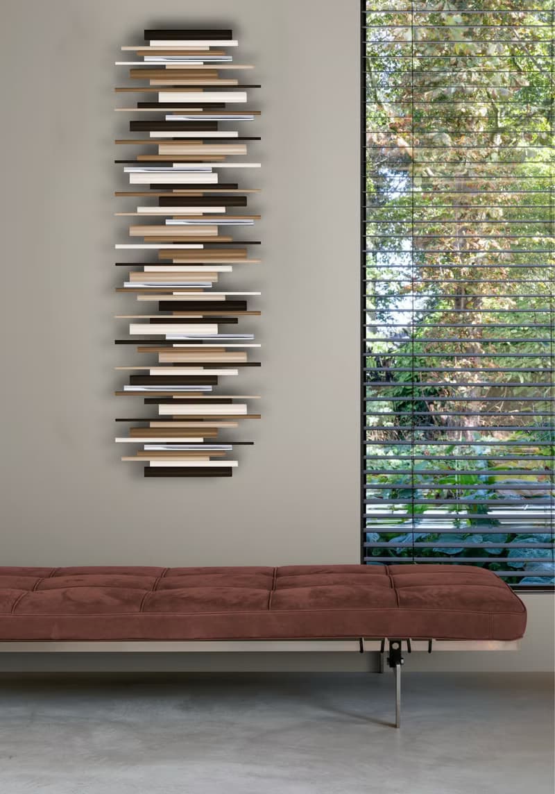 北歐極簡壁掛藝術 手工抽象雕塑 米色白色棕色 搭配銅或鉻金屬點