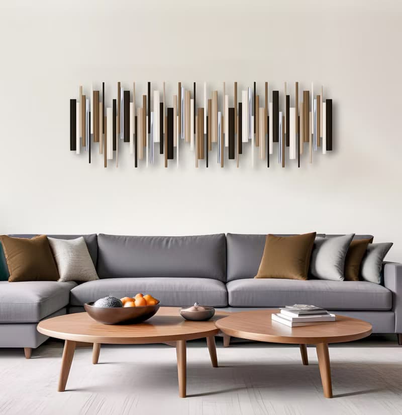 北歐極簡壁掛藝術 手工抽象雕塑 米色白色棕色 搭配銅或鉻金屬點