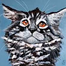 Maine Coon Cat Painting Original Art, Funny Pet Portrait, Tabby Cat Wall Art