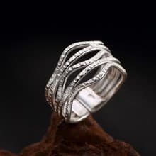 Real 925 Sterling Silver Women Handmade Wave Stripe Finger Rings Ethnic Vintage