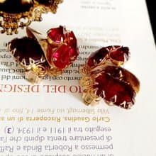 vintage jewelry  古典艷色寶紅萊茵 夾式耳環