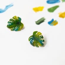 耳針x耳夾水晶花_彩繪龜背竹_光點飾品