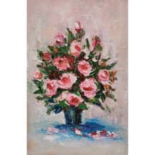 Pink Roses Floral Bouquet Original Painting, Flower Artwork, Small Wall Art
