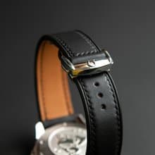Black Barenia Calf leather watch strap for Omega deployment clasp