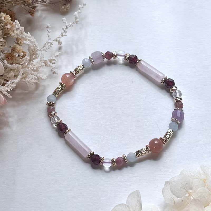 自信人緣 橙月光石 粉晶 石榴石 海藍寶 天然水晶手鏈