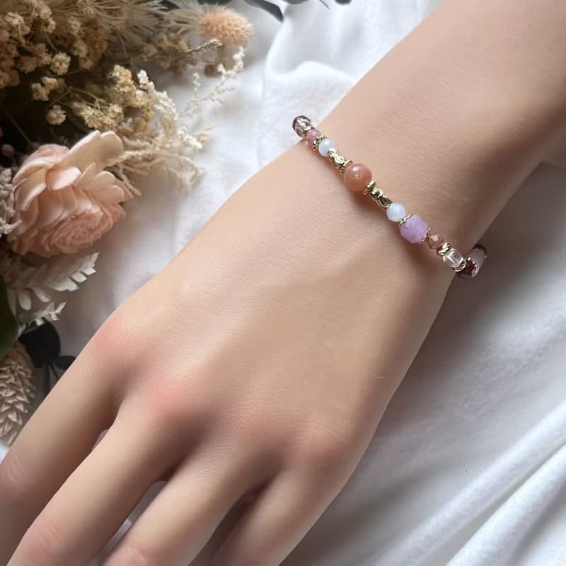 自信人緣 橙月光石 粉晶 石榴石 海藍寶 天然水晶手鏈