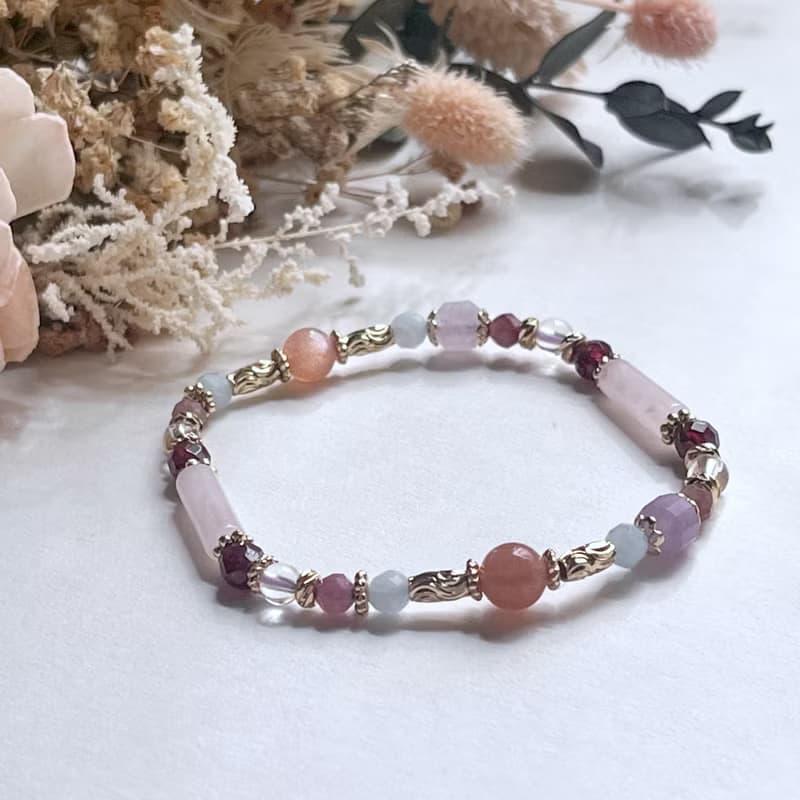 自信人緣 橙月光石 粉晶 石榴石 海藍寶 天然水晶手鏈